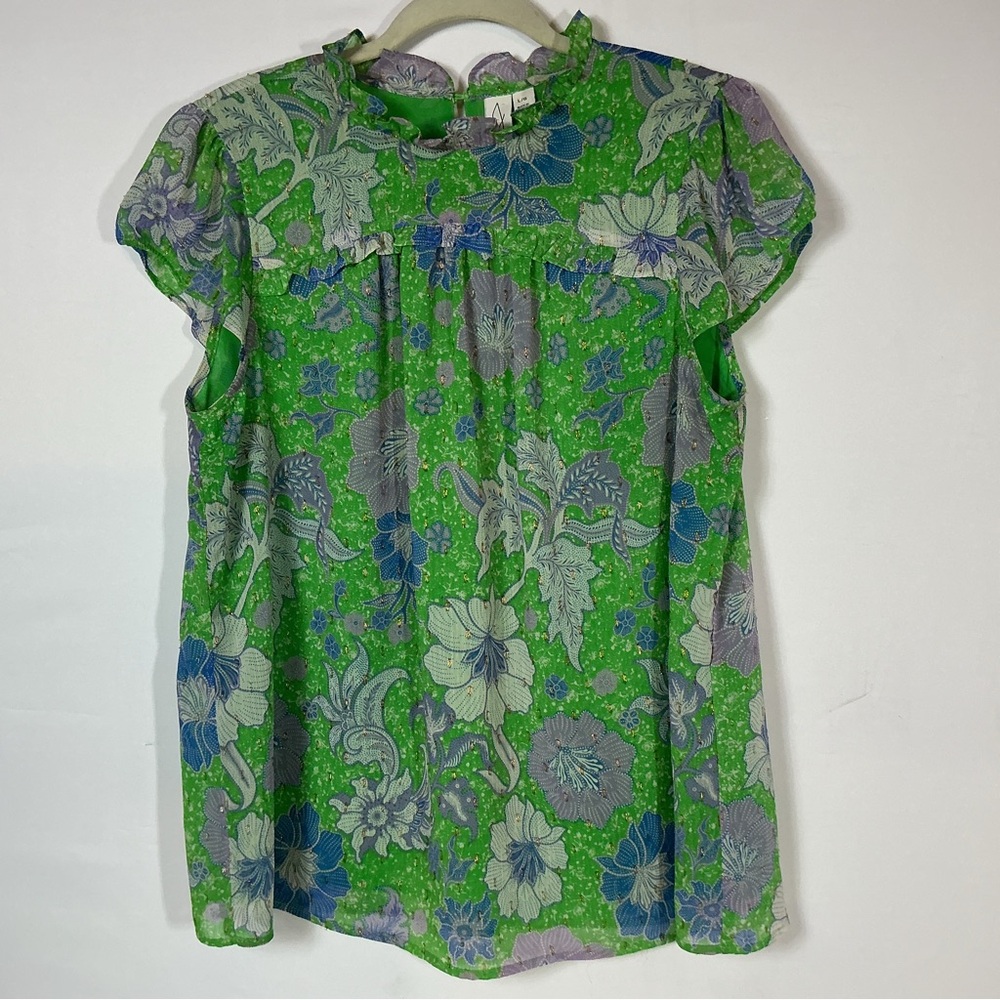 Joie Green Floral Short-Sleeve Blouse